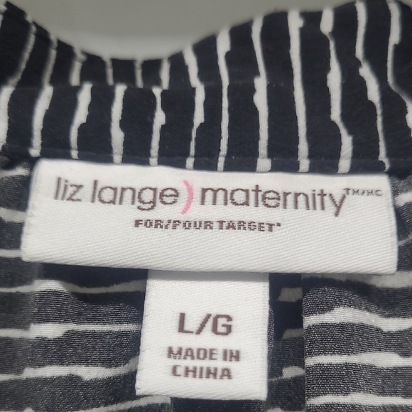 Liz Lange Maternity Tunic Top Large Black White Striped V Neck Belted Empire Wst - Picture 2 of 8